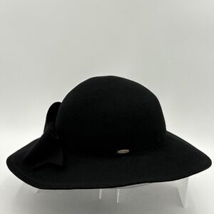 Adora Black Wool Felt Floppy Hat Wide Brim Bow Accent Women's Classic‎ Style